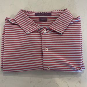 Martin Short Sleeve Golf Shirt. XL. Pale Blue & Coral.